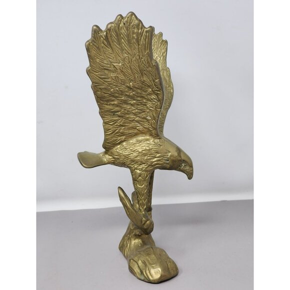 Brass‎ Eagle Figurine With Wings Spread On Branch Perch Decorative Statue - Picture 4 of 10